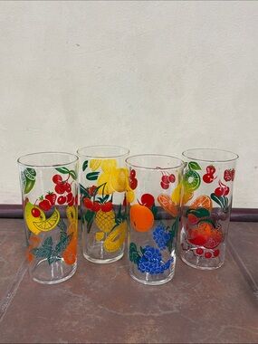 Vintage 1960s Federal Glass colorful fruit tumblers set of 4